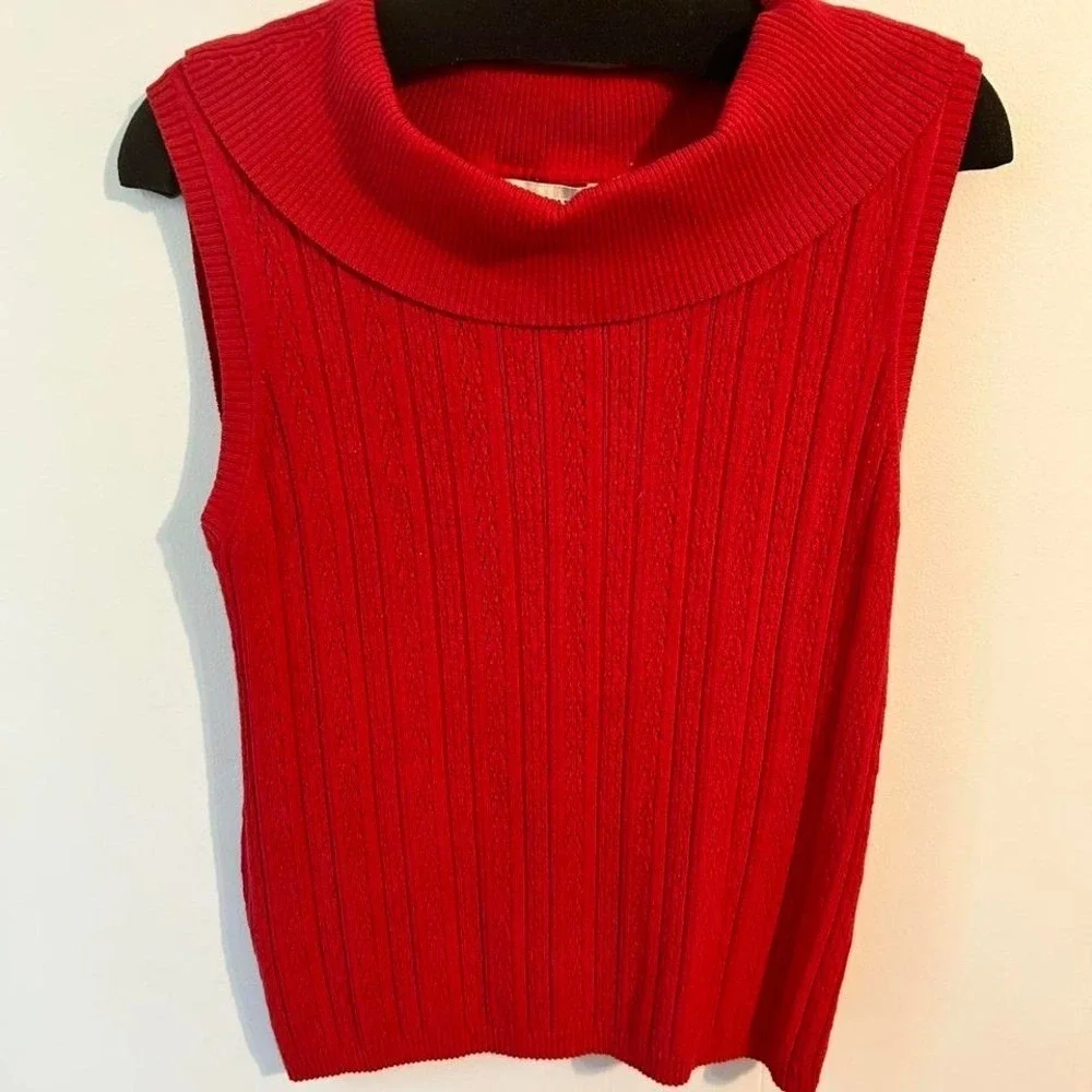 White‎ Stag Red Cowl Neck Sleeveless Cable Knit Sweater Vest Womens Large 12/14